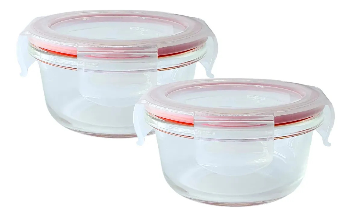Kit 2 Pote Vidro Hermético Redondo Tampa Marmita Fit 600ml