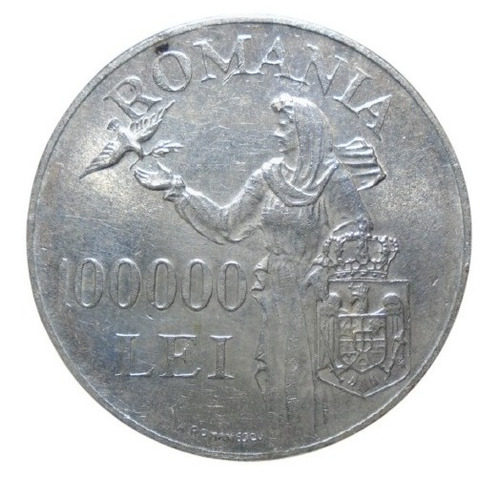 Rumanía 100,000 Lei 1946 Plata Ley 0.700 Rey Mihal I