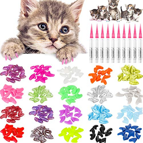 200 Uñas Decorativas Gatos 20 Colores Pegamentos Y Apl...