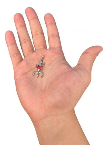 Pingente Tridente Pomba Gira Rosa Vermelha 2,9 Cm Níquel Cor Prateado