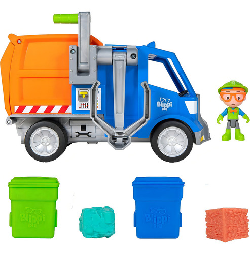 Caminhão de reciclagem Blippi, cante frases populares em azul marinho