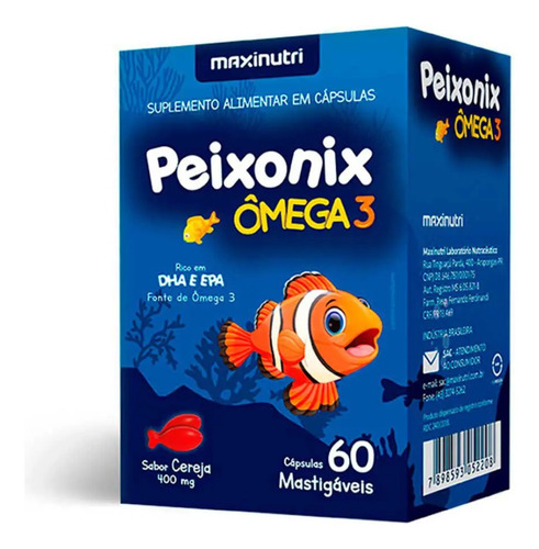 Peixonix Ômega 3 Mastigável 400mg 60 Cápsulas Sabor Cereja Maxinutri