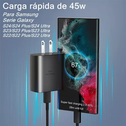  Cargador USB-C de 45 W, paquete de 2 cargadores súper rápidos  Samsung de 45 vatios tipo C PPS para Samsung Galaxy S24 Ultra/S24+/S23  Ultra/S23+/S23/S22 Ultra/Note 10+, Galaxy Tab S9 con 2