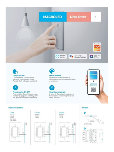 Imagen 6 de 7 de Tecla Smart Tactil Wifi Inteligente 1 Luz Alexa Siri Google