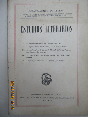 Estudios Literarios Depto Letras Universidad La Plata 1966