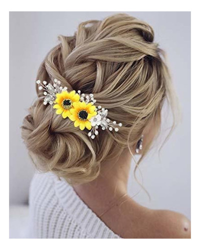 Jeairts Sunflower Bride Wedding Hair Peine Plata Cristal Per