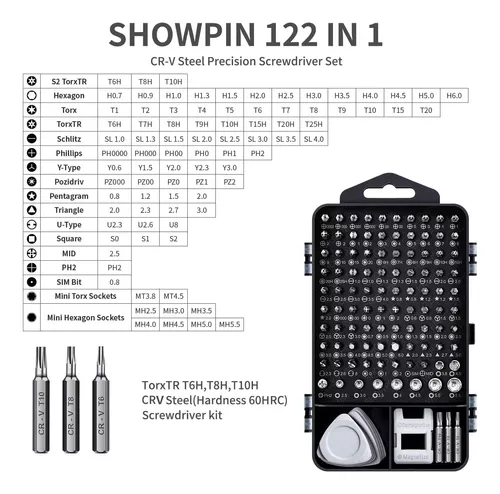 SHOWPIN Kit de destornilladores de precisión 122 en 1, juegos de  destornilladores para laptop con 101 brocas magnéticas, kit de herramientas