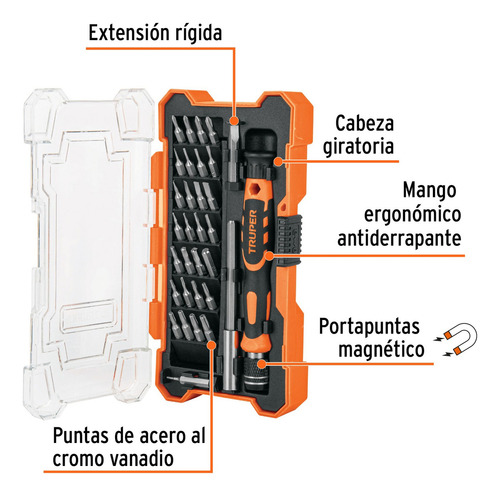 Caja Con 30 Desarmador De Precisión Con 30 Puntas Y Extensió