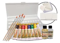 Comprar Kit Pinturas Al Óleo, Paleta, Pinceles, Aceite Y Trementina.