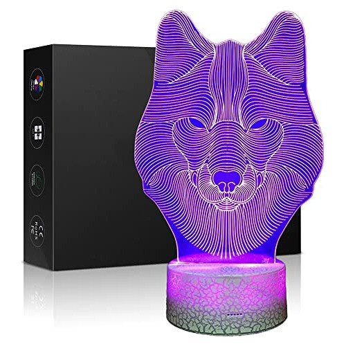 Lámpara De Ilusión 3d Animales Lobo Luz Nocturna Mesa...