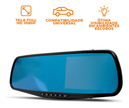 Retrovisor Com Câmera Frontal E Ré Frente 4,3 Full Hd 1080p