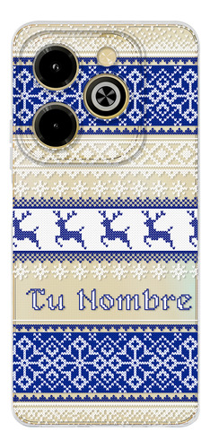 Funda Para Infinix Ugly Sweater Navideño Azul Con Tu Nombre