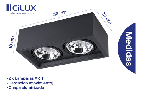 Aplique Box Cardanico + 2 Luces Lampara Ar111 Pack X2 Negro
