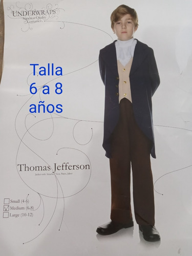Disfraz Infantil Thomas Jefferson Talla 6 A 8 Años