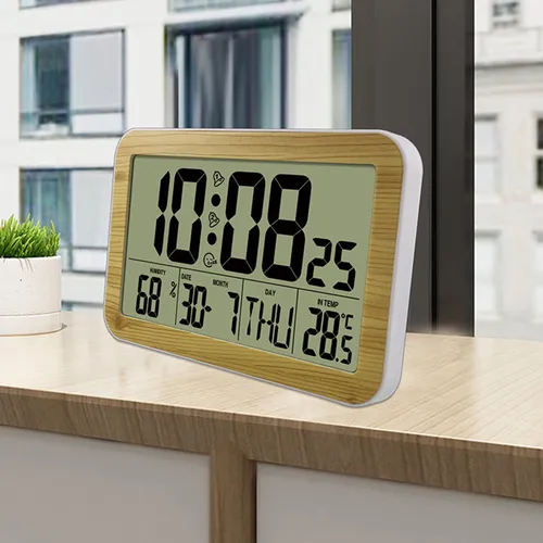 Reloj Despertador De Pared Digital Con Madera Granulada, Mut