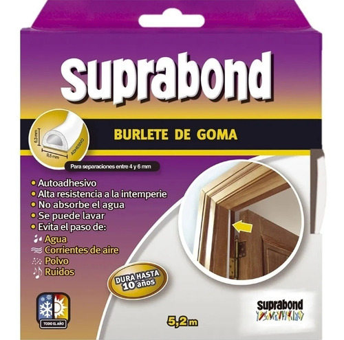 Burlete Autoadhesivo De Goma Perfil D 5,2m Blanco Suprabond