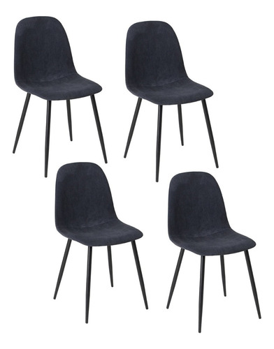 Juego De 4 Sillas De Comedor Escandinavo Color de la estructura de la silla Negro Color del asiento Azul oscuro