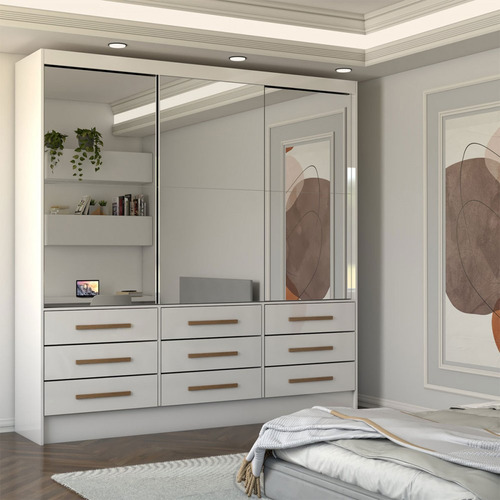 Guarda-roupa Casal Taylor Premium 3 Portas 9 Gavetas Com Cor Branco