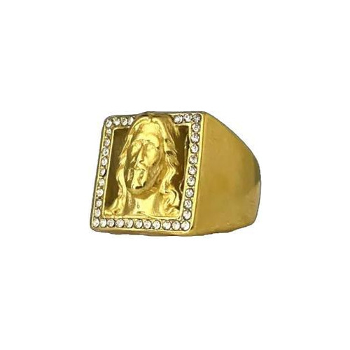 Anel Jesus Cristo 3d Cravejado - Banhado A Ouro 18k