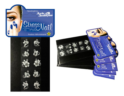 Kit 50 Adesivos Unhas Strass Nail, Artesanal, Branquinho