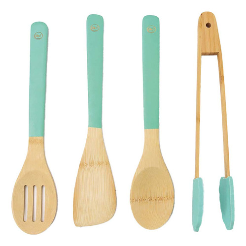  4 Utensilios Cosina Bambu Pintado Chef Gourmet Menta 