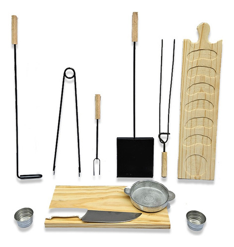 Juego Parrillero Kit Asador X11 Unidades Pala Atizador Pinza