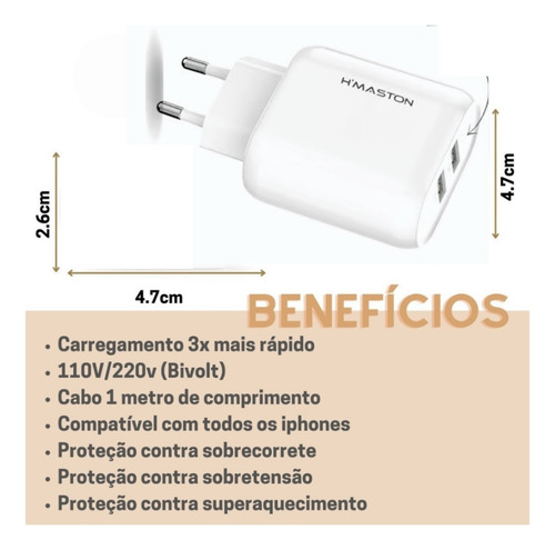 Fonte Turbo 50w Usb-c +c + Cabo Tipo C Compatível C/ iPhone
