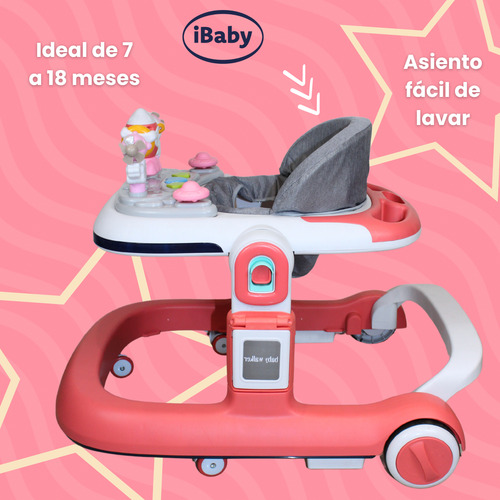 Andadera Caminadora Ibaby Nave Espacial 2en 1 Luces Y Sonido Rosa