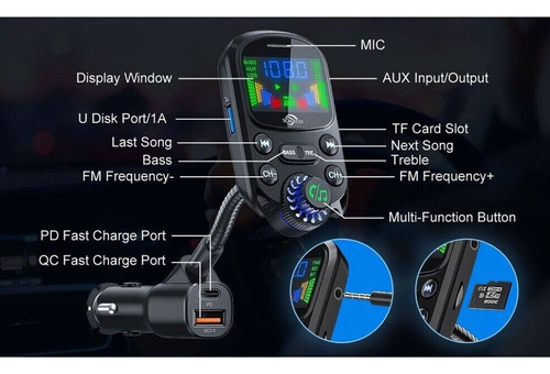 Transmissor Fm Bluetooth Sem Fio Para Carro Com Viva-voz