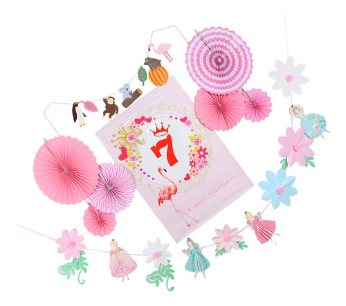 Número Cartel Papel Ventilador Flor Flor Conjunto 7