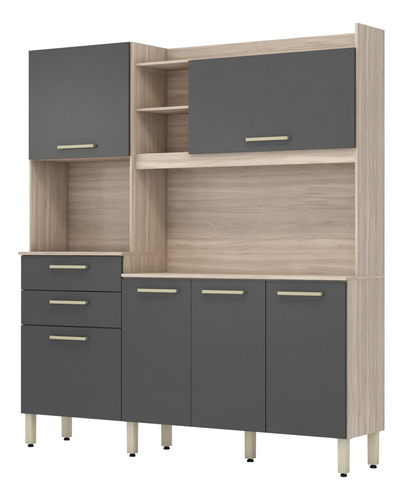 Kit Cozinha Compacta 6 Portas 2 Gavetas Select D02 Avena/gra Cor Marrom-claro