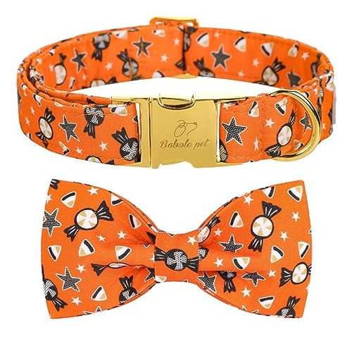 Halloween Boy Dog Collar Bow Tie, Thick Orange Candy Pe...