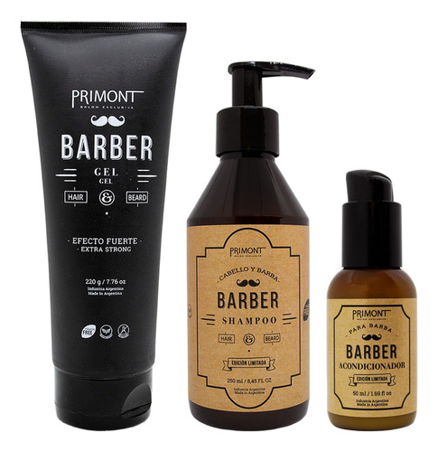 Kit Primont Barber Shampoo + Gel Capilar + Balsamo Barba