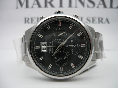 Seiko Neo Clasico Cronografo Negro Wr100 Spc083 Fotos Reales Acero Cepillado Acero Pulido Negro
