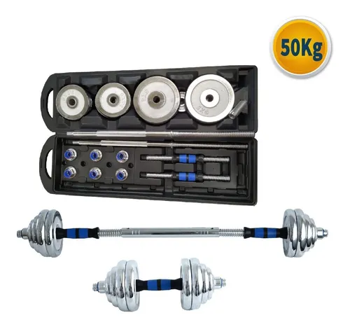 Kit De Mancuernas 50kg Pesas Con Barra Discos Ejercicio Yim