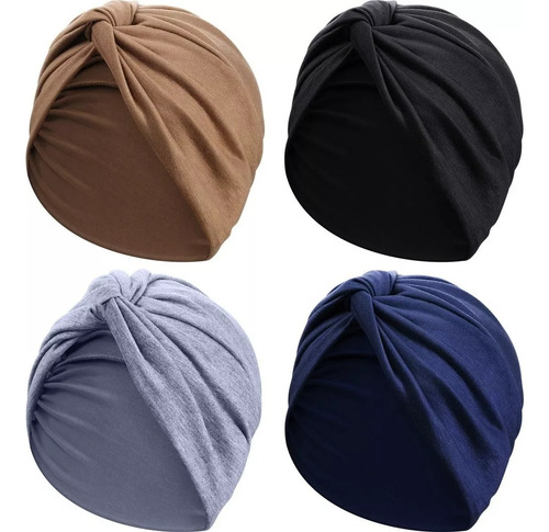 4 Turbantes Gorros Dama Mujer Oncológicos Quimio Alopecia Negro Y Azul Marino Y Gris Y Caqui