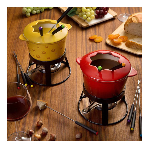 Conjunto Aparelho Para Fondue Em Ferro Fundido - Vermelho