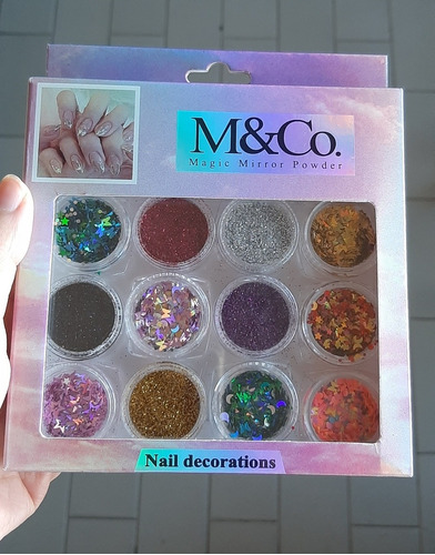 Caja De 12 Decoraciones Y Escarchas Para Uñas 