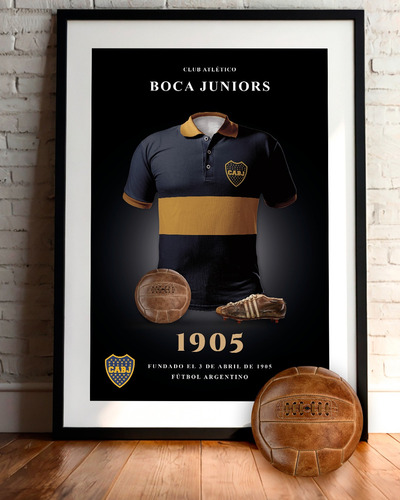 Cuadro Boca Junior Camiseta Vintage - Enmarcado- 34 X 46 Sin Especificar Negro