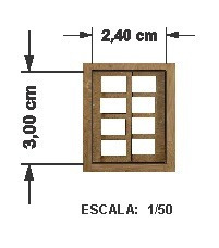 Miniatura Janela 2 Folhas Mdf 2,4cm Larx 3cm Alt-escala:1:50