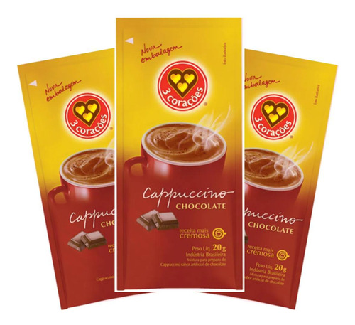 Cappuccino 3 Corações Chocolate Em Sachê 20g - 25 Unidades