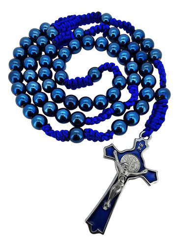 Talisman4u Collar De Rosario Católico Con Cuentas De Azul De
