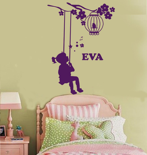 Vinilo Pared Infantiles Nena Hamaca Decoración Wall Stickers