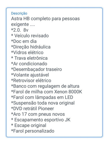 Gm Astra 2.0 8v