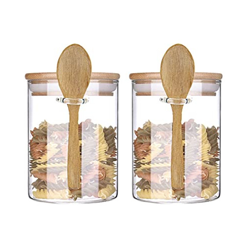 Glass Jar Containers With Bamboo Airtight Lid Wooden Sp...