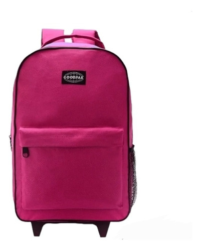 Mochila Con Carro Plegable 17  Fuscia Lisa Reforzada