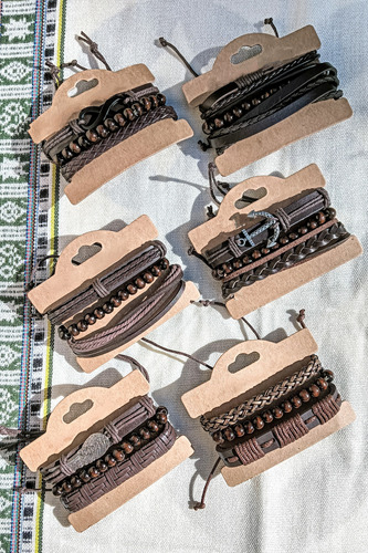 Set 3 En 1 Pulseras Regulables Hombre Mc'maru Moda Cuero Trenzas Marron 17.78 Cm 43.18 Cm