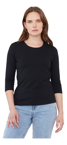 Polera Mujer Algodón Negro Corona