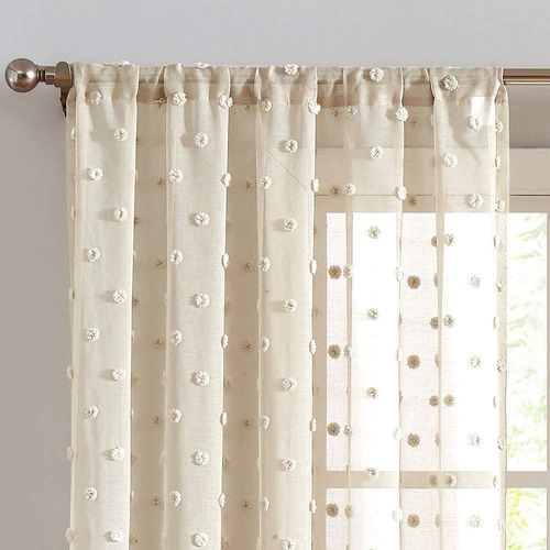 Cortinas Transparentes Jinchan Con Pompones, 2 Paneles