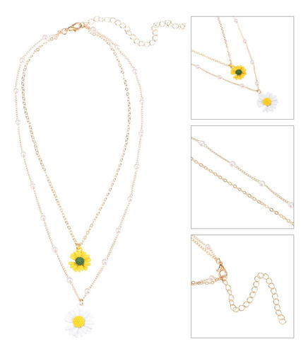 Collar Con Forma De Flor De Margarita Cadena De Perlas En D